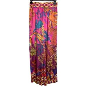 Rachel Zoe Tropical Print Wide-Leg Palazzo Pants Vibrant Multi-Color Boho EUC